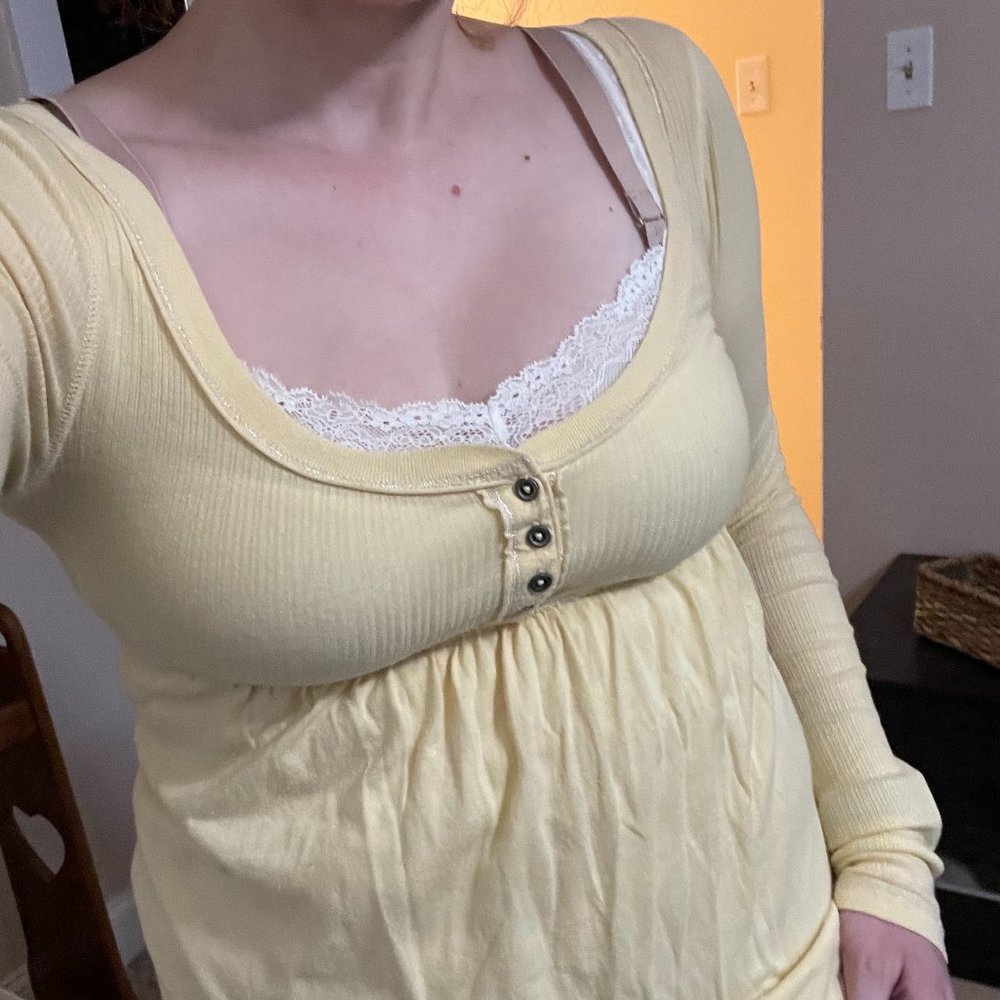 Yellow Abercrombie Long Sleeve Babydoll Top